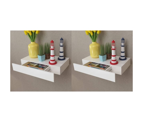 Estantes de pared flotantes con cajones 2 uds blanco 48 cm