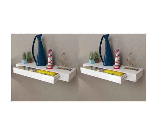 Estantes de pared flotantes con cajones 2 uds blanco 80 cm