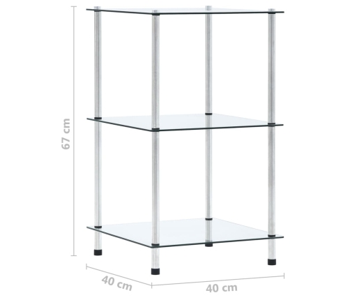 Estantería 3 niveles cristal templado transparente 40x40x67 cm