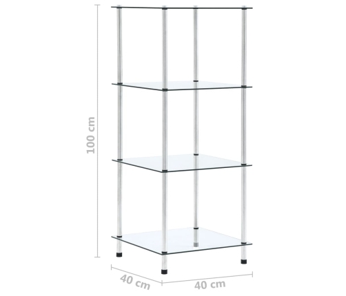 Estantería 4 niveles cristal templado transparente 40x40x100 cm