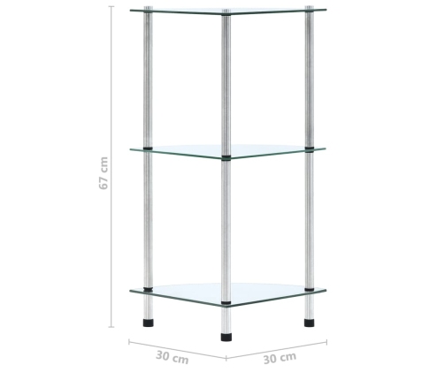 Estantería 3 niveles cristal templado transparente 30x30x67 cm