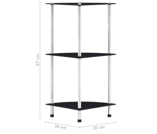 Estantería 3 niveles cristal templado negro 30x30x67 cm