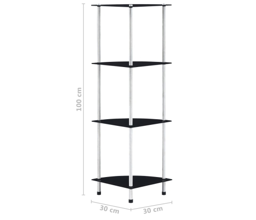 Estantería 4 niveles cristal templado negro 30x30x100 cm