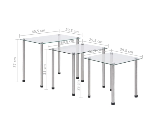 Mesas apilables 3 unidades vidrio templado transparente