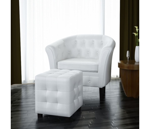 Sillón con taburete cuero sintético blanco