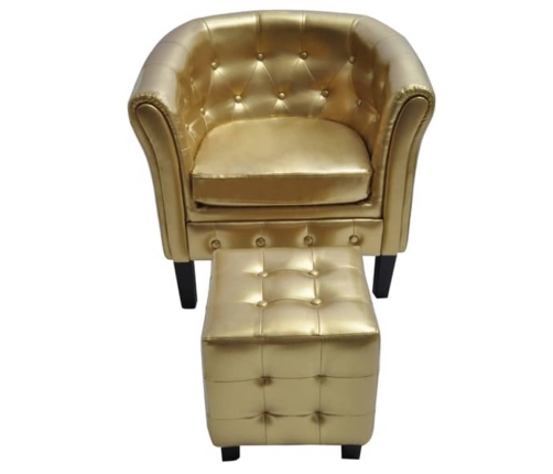 Sillón con taburete cuero sintético dorado