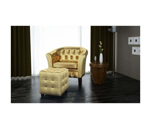 Sillón con taburete cuero sintético dorado