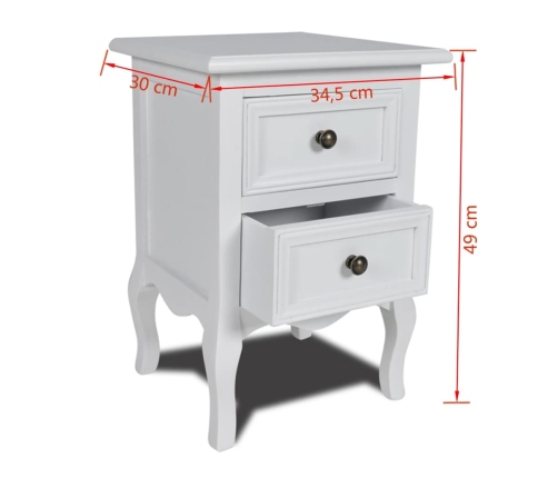 Mesitas de noche con 2 cajones 2 unidades MDF blanca