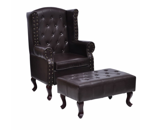 Sillón con reposapiés cuero sintético marrón oscuro