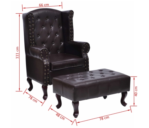 Sillón con reposapiés cuero sintético marrón oscuro