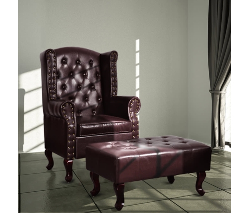 Sillón con reposapiés cuero sintético marrón oscuro