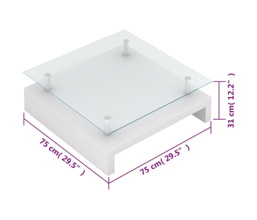 Mesa de centro con superficie de vidrio blanco