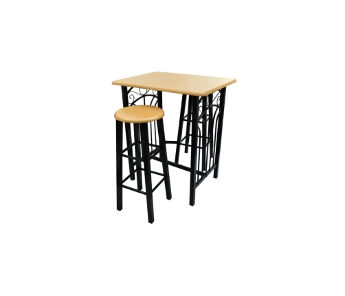 Set mesa de desayuno/comedor madera marrón con acero negro