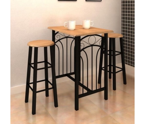 Set mesa de desayuno/comedor madera marrón con acero negro