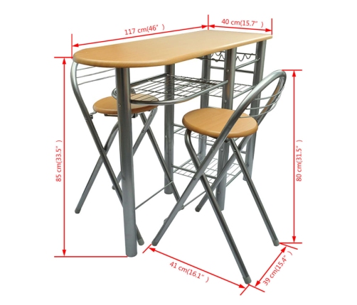 Mesa alta de cocina con taburetes madera