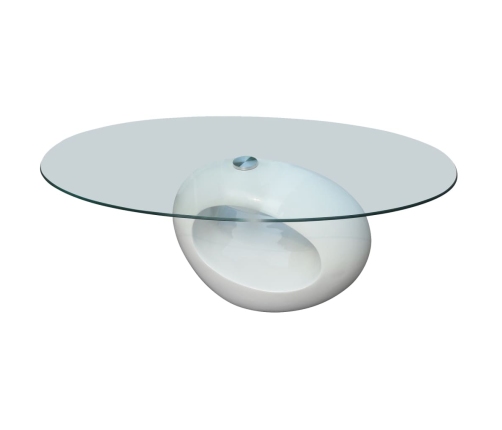 Mesa de centro superficie ovalada de vidrio blanco brillante