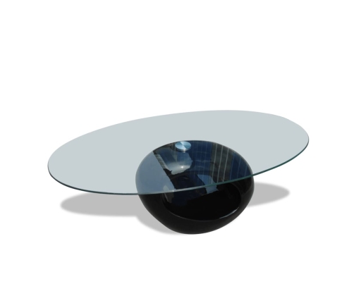 Mesa de centro superficie ovalada de vidrio negro brillante