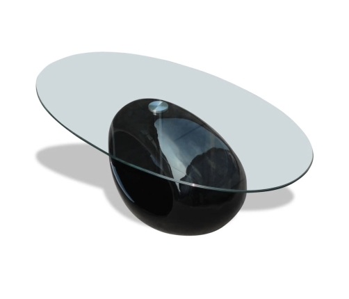 Mesa de centro superficie ovalada de vidrio negro brillante