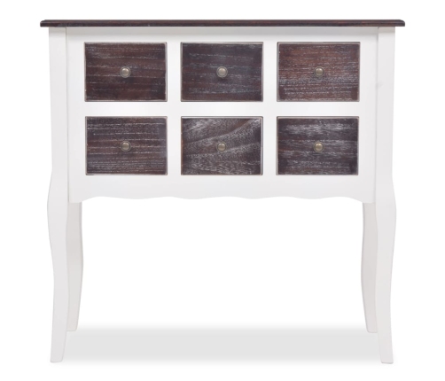 Mueble consola con 6 cajones madera marrón y blanco