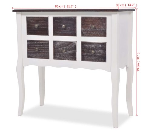 Mueble consola con 6 cajones madera marrón y blanco