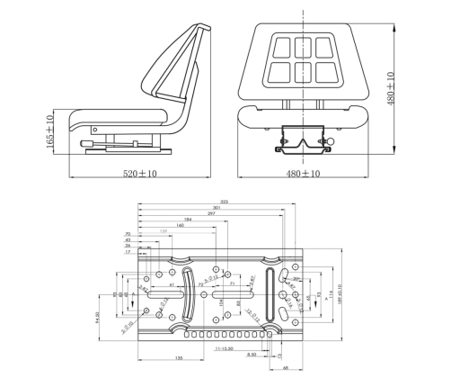 Asiento de tractor con respaldo negro