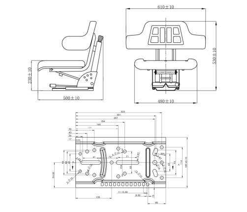 Asiento de tractor con suspensión negro