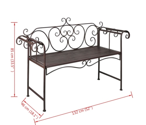 Banco de jardín de acero marrón envejecido 132 cm