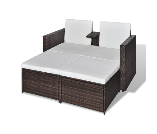 Set muebles de jardín 4 piezas y cojines ratán sintético marrón
