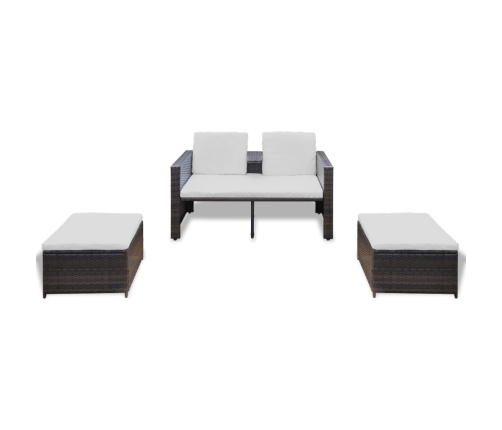 Set muebles de jardín 4 piezas y cojines ratán sintético marrón