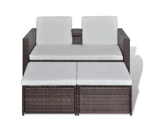 Set muebles de jardín 4 piezas y cojines ratán sintético marrón