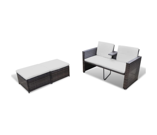 Set muebles de jardín 4 piezas y cojines ratán sintético marrón