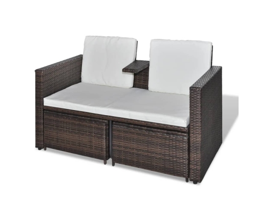 Set muebles de jardín 4 piezas y cojines ratán sintético marrón