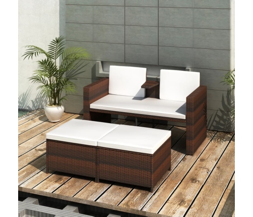 Set muebles de jardín 4 piezas y cojines ratán sintético marrón