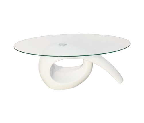 Mesa de centro superficie ovalada de vidrio blanco brillante