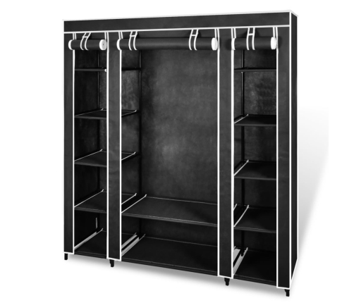 Armario de tela compartimentos y varillas negro 45x150x176 cm