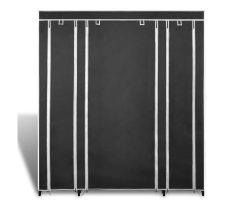 Armario de tela compartimentos y varillas negro 45x150x176 cm