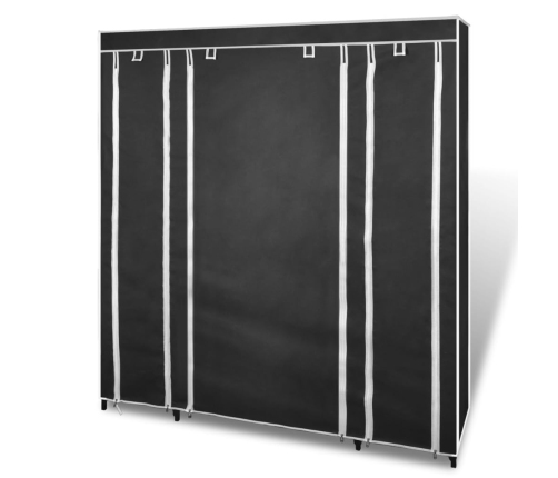 Armario de tela compartimentos y varillas negro 45x150x176 cm