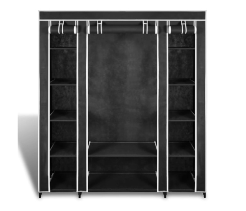 Armario de tela compartimentos y varillas negro 45x150x176 cm