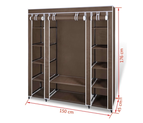 Armario de tela compartimentos y varillas marrón 45x150x176cm