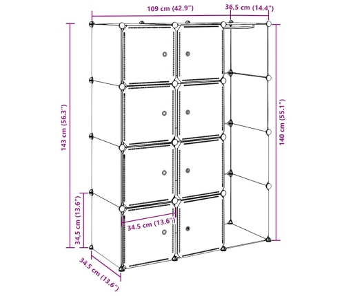 vidaXl Armario modular 9 compartimentos negro y blanco 109x36,5x143 cm