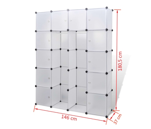 Armario modular con 14 compartimentos blanco 37x146x180,5 cm