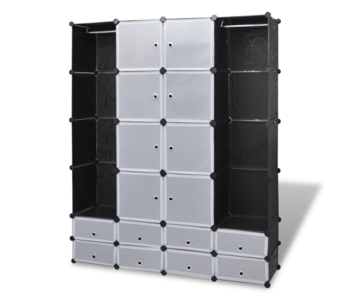 vidaXl Armario modular 18 compartimentos negro y blanco 37x146x180,5cm