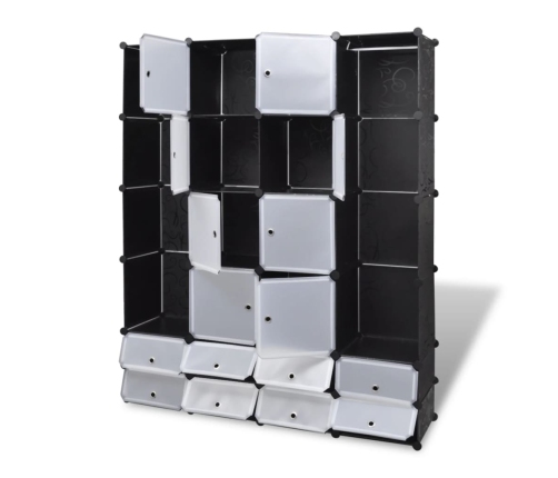 vidaXl Armario modular 18 compartimentos negro y blanco 37x146x180,5cm