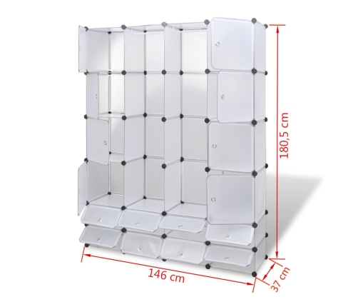 Armario modular con 18 compartimentos blanco 37x146x180,5 cm