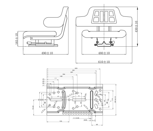 Asiento de tractor con respaldo negro