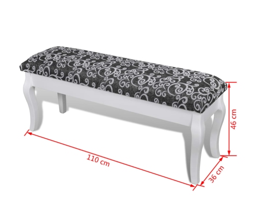 Acolchada Hocker para Tocador de 2 Asientos Negro 110 cm