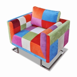 Sillón cubo con diseño de retales tela Patchwork patas cromadas