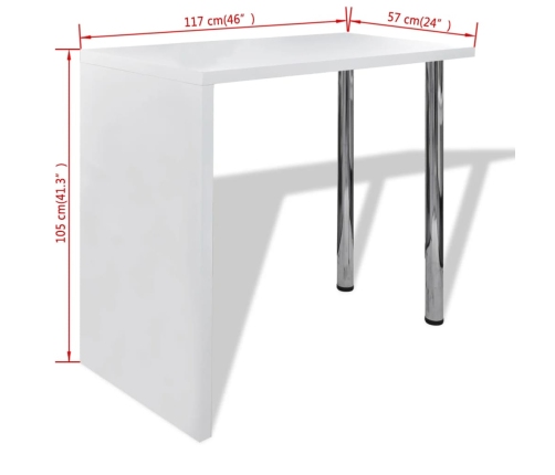 Mesa alta de cocina con 2 patas de acero MDF blanco brillo