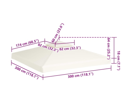 Cubierta de repuesto de cenador 310 g/m² blanco crema 3x3 m