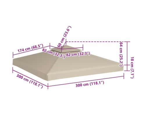 Cubierta de repuesto de cenador 310 g/m² beige 3x3 m